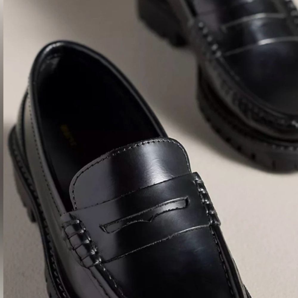 Maeve Sleek Black Leather Loafers new with tags